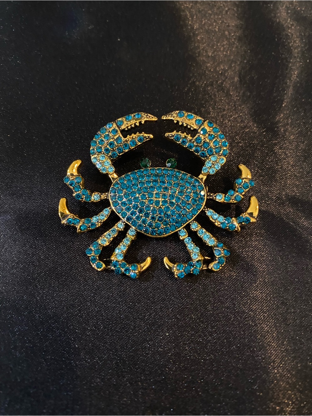 Blue Crystal Crab Brooch - Gold Tone